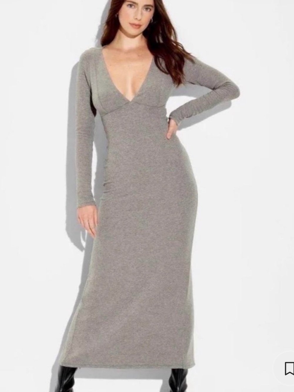 Wild Fable Long Sleeve V-Neck Maxi Dress - Gray
